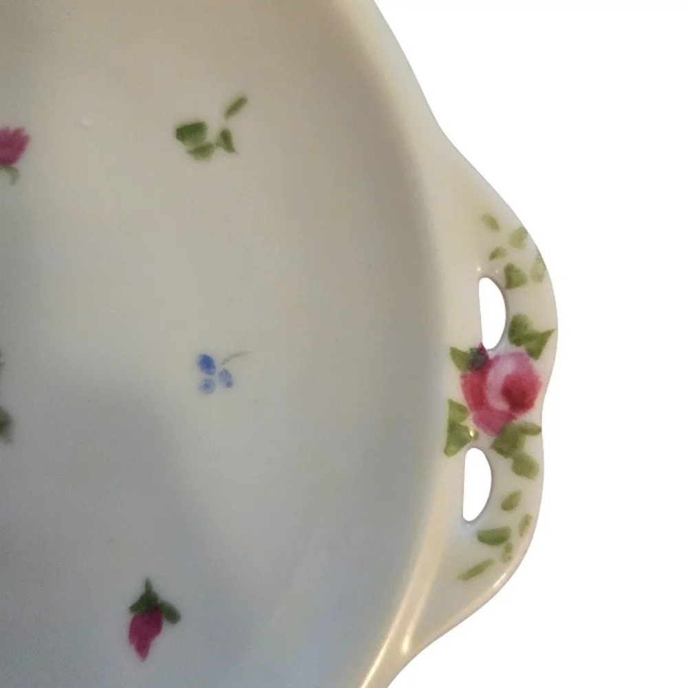 Vintage Dainty‎ Hand Painted Rose Floral Trinket Dish with Handles 1943-1944